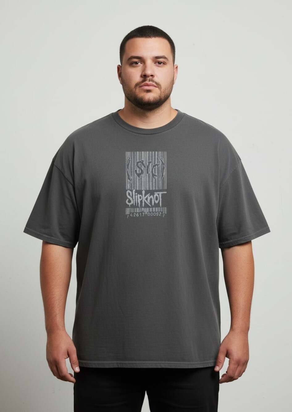 Slipknot (sic) Barcode Graphic T-Shirt Distressed Vintage Wash Charcoal